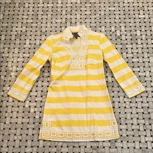 Sail to Sable Yellow and White Striped Long Sleeve Dress